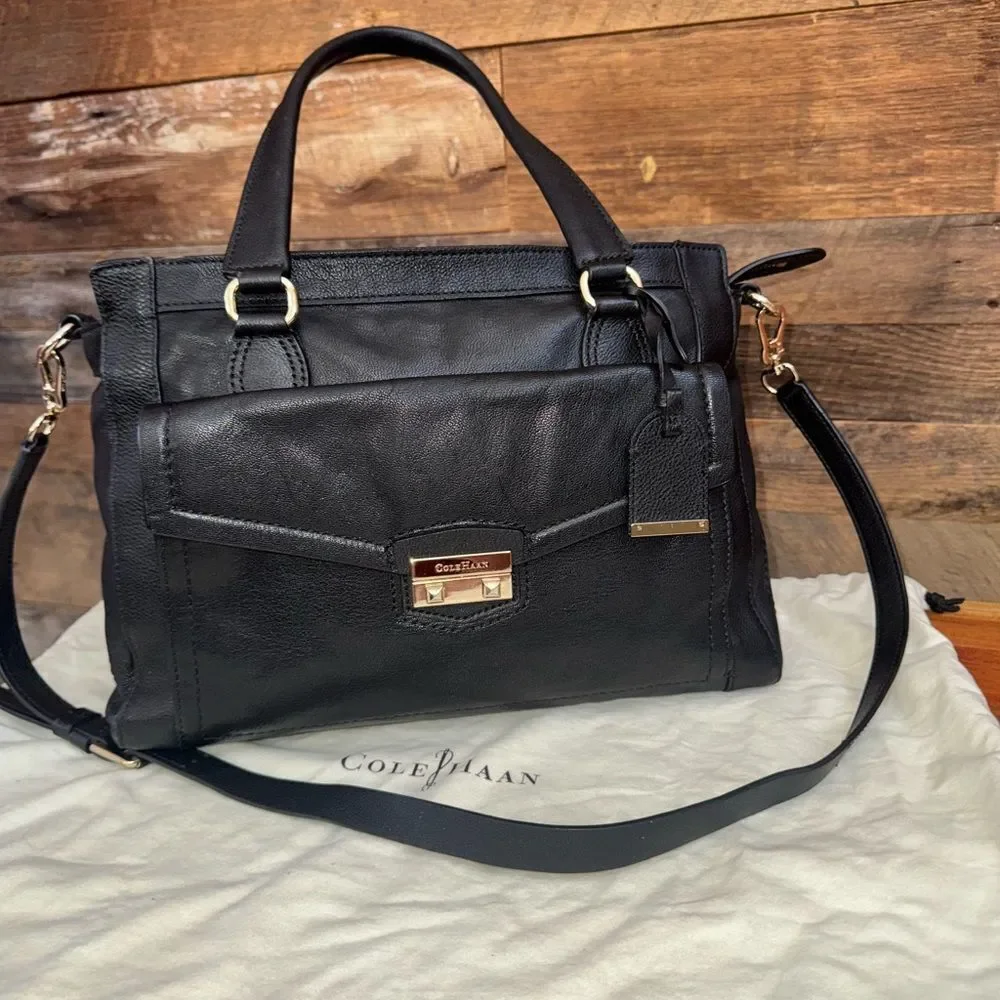 Cole Haan Zoe Black Leather Satchel Tote w/ Crossbody Strap NWOT